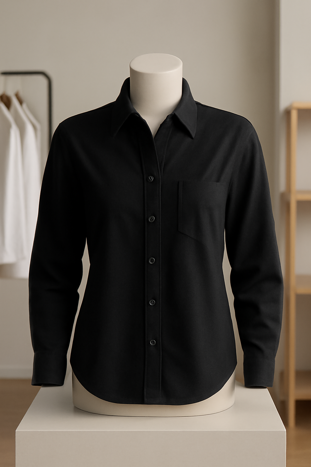Premium Black Long-Sleeved Button-Up Shirt for Men – Sleek & Comfortable