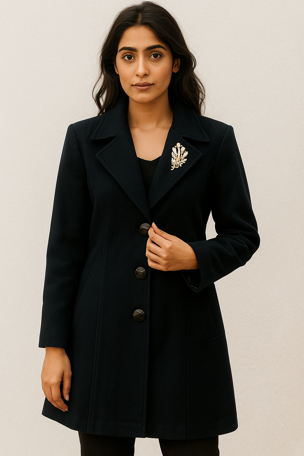 Classic Navy Wool Coat – Timeless Elegance for Winter